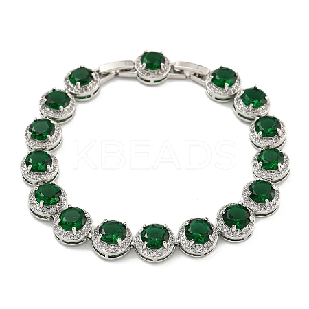 Rack Plating Brass Pave Cubic Zirconia Flat Round Links Bracelets for Women BJEW-H604-02P-01-1