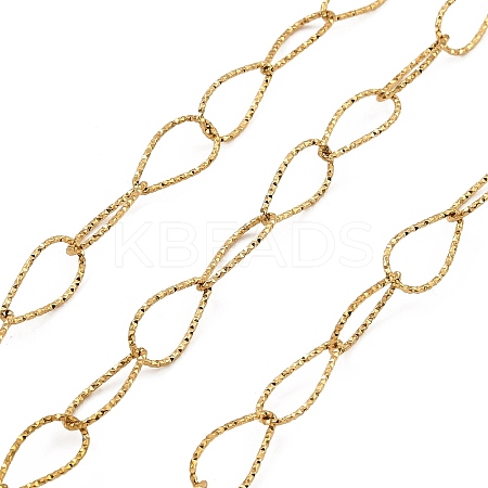 Ion Plating(IP) Handmade 304 Stainless Steel Textured Teardrop Link Chains CHS-G025-01G-1