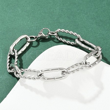 304 Stainless Steel Paperclip Chain Bracelets for Women Men BJEW-Z143-24P-1