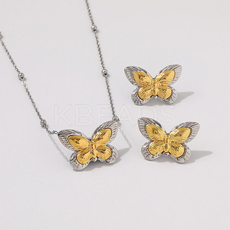 304 Stainless Steel Stud Earrings & Pendant Necklaces Sets WG2CA3C-02-1