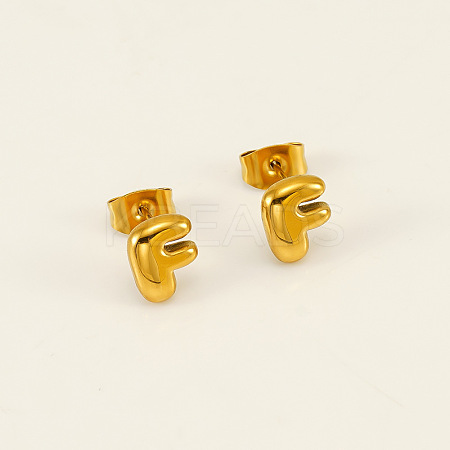 Chunk Letter 304 Stainless Steel Stud Earrings for Women LS-EJEW-G386-01F-G-1