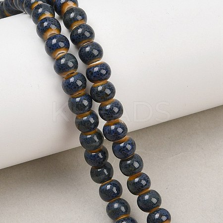 Handmade Fancy Antique Glazed Porcelain Ceramic Round Beads Strands PORC-L019-6mm-07A-1