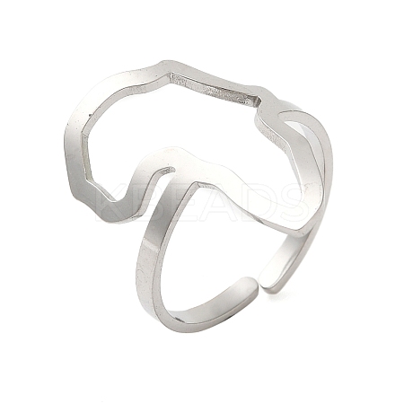 Non-Tarnish Hollow Africa Map 304 Stainless Steel Open Cuff Rings for Women RJEW-N048-03P-1
