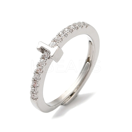 Rack Plating Brass Clear Cubic Zirconia Number 1 Adjustable Rings for Women RJEW-S407-09P-01-1
