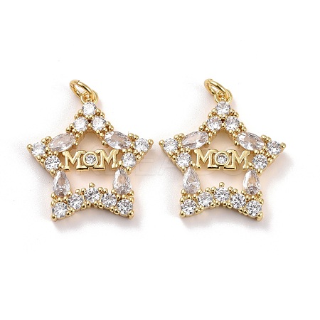 Mother's Day Theme Brass Micro Pave Cubic Zirconia Pendants KK-K258-19G-RS-1