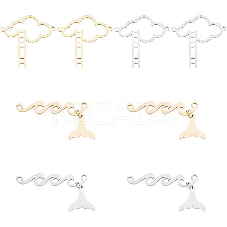 8Pcs 4 Styles 201 Stainless Steel Connector Charms STAS-UN0039-24-1