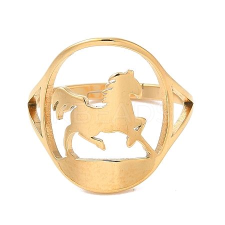 Ion Plating(IP) 304 Stainless Steel Horse Adjustable Ring for Women RJEW-M149-21G-1