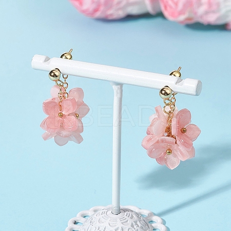 Flower Brass Resin Dangle Stud Earrings EJEW-TA00778-02-1