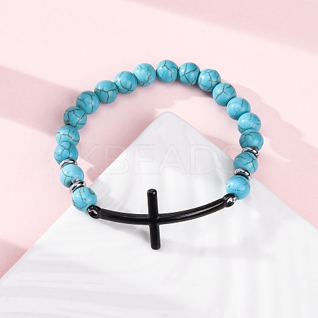 Round Synthetic Turquoise Bead Stretch Bracelets BJEW-F493-05EB-02-1