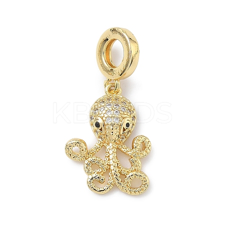 Brass Micro Pave Clear Cubic Zirconia Sea Animals European Dangle Charms KK-Z143-02G-01-1