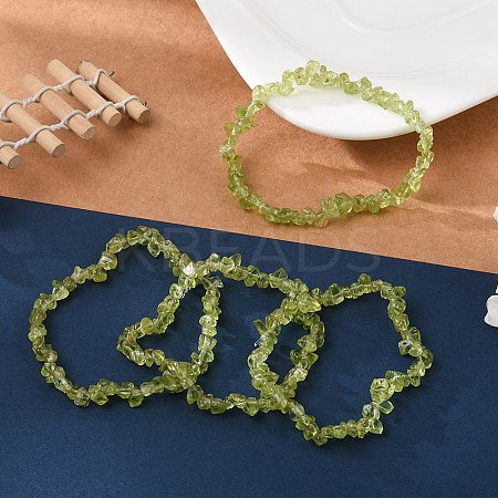 Unisex Chip Natural Peridot Beaded Stretch Bracelets BJEW-S143-51-1