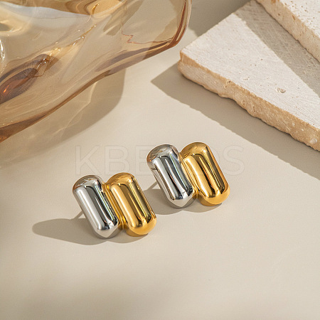 Stainless Steel Two Tone Oval Stud Earrings FJ2954-1