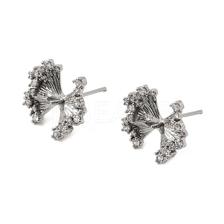 Brass Micro Pave Clear Cubic Zirconia Bowknot Stud Earring Findings KK-G553-08P-1