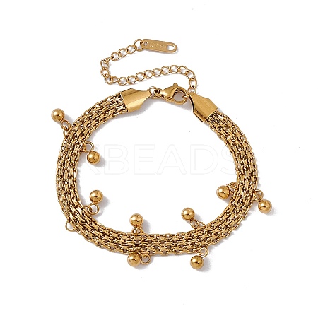 316 Stainless Steel Round Ball Charm Bracelet with Mesh Chains for Women BJEW-G655-03G-1