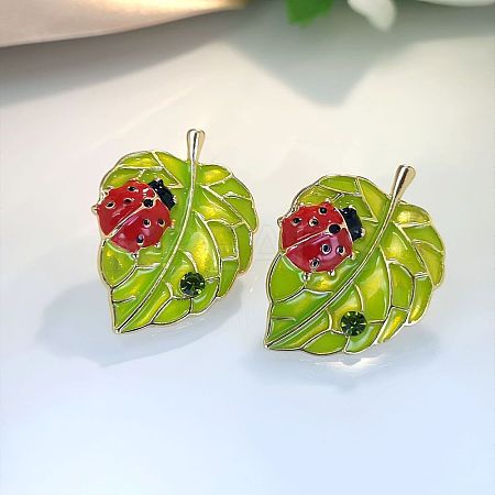 Leaf with Ladybug Alloy Enamel Stud Earrings FS-WG8EF19-02-1