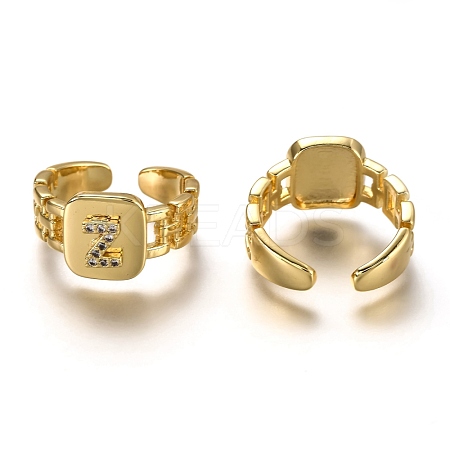 Brass Micro Pave Clear Cubic Zirconia Cuff Rings RJEW-H541-01Z-G-1