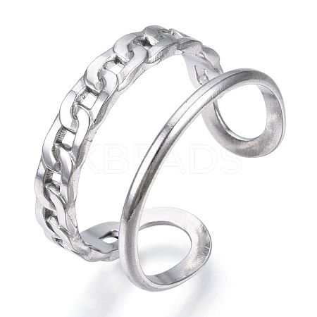 304 Stainless Steel Curb Chains Shape Open Cuff Ring RJEW-N040-03-1