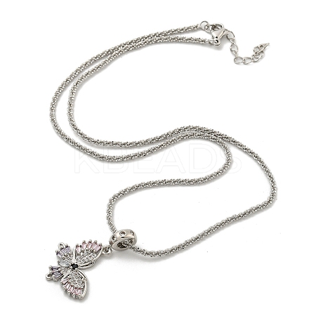 Rack Plating Brass Pave Colorful Cubic Zirconia Butterfly Pendant Necklaces NJEW-A031-04P-1