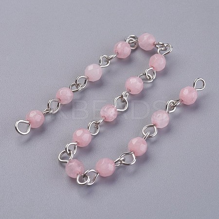 Handmade Natural Rose Quartz Beads Chains AJEW-JB00454-03-1
