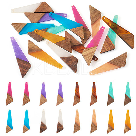 16Pcs 8 Colors Resin & Wood Pendants WOOD-TA0002-70-1