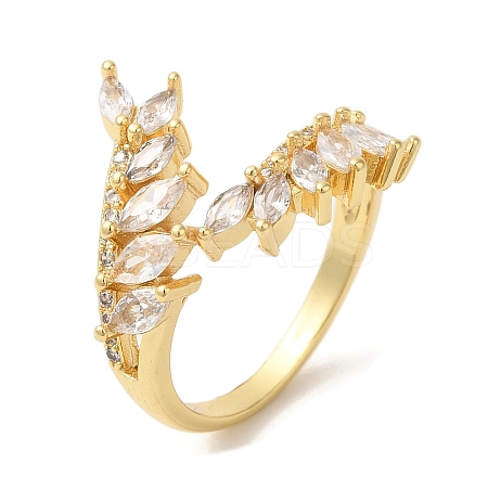 Leaf Brass Micro Pave Cubic Zirconia Open Cuff Rings RJEW-U008-05D-G-1