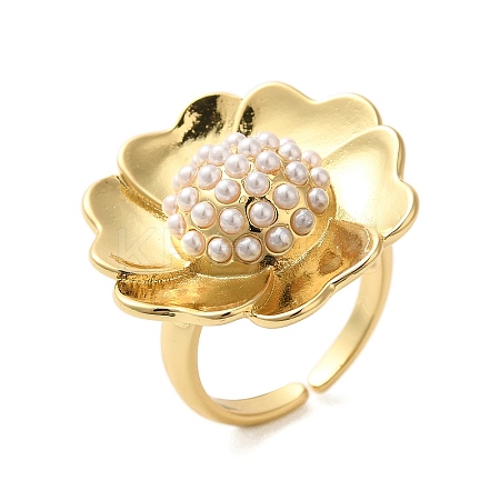 Flower Brass Open Cuff Rings RJEW-A046-06G-1