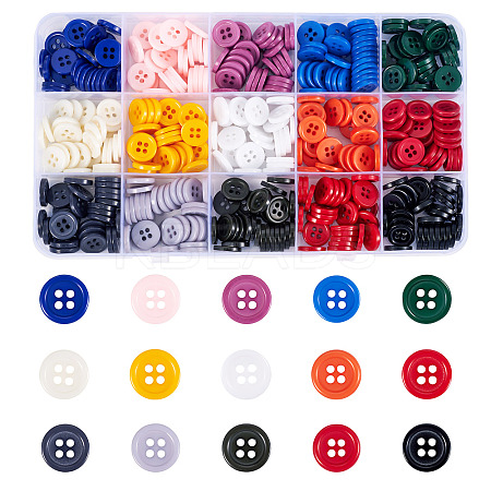 450Pcs 15 Styles Resin Buttons RESI-TA0004-13-1