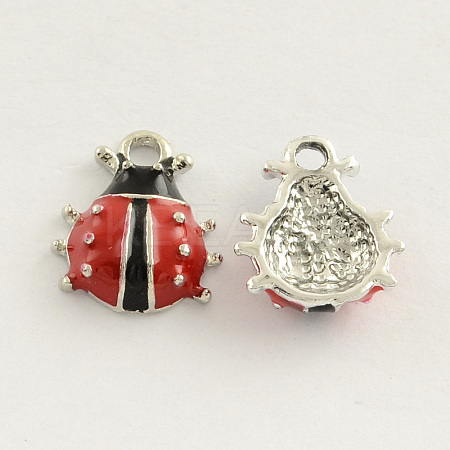 Platinum Plated Alloy Enamel Ladybug Charms ENAM-R032-05-1