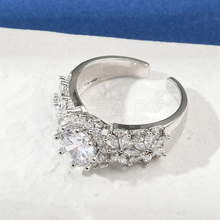Brass Micro Pave Cubic Zirconia Adjustable Cuff Rings for Women RJEW-C129-04P-1