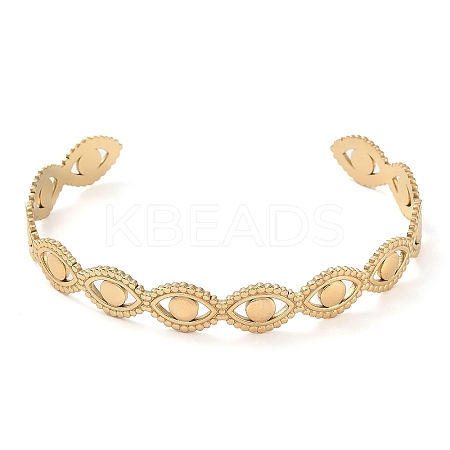 304 Stainless Steel Hollow Horse Eye Cuff Bangle for Women BJEW-D061-05G-1