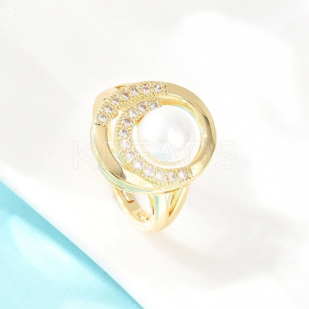 Brass Micro Pave Cubic Zirconia Finger Rings for Women RJEW-D340-02G-05-1