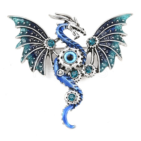 Dragon with Evil Eye Alloy Rhinestone with Plastic Lapel Pins for Backpack Clothes JEWB-G043-02B-1