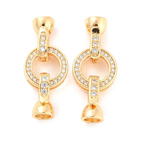 Rack Plating Brass Micro Pave Clear Cubic Zirconia Fold Over Clasps KK-M261-25G-1