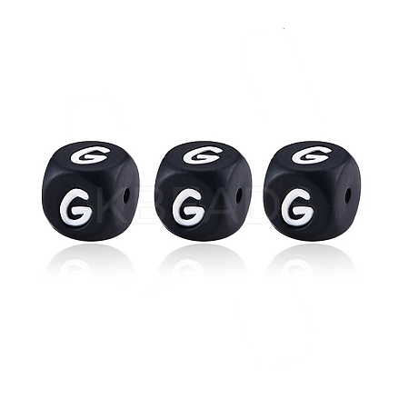 20Pcs Black Cube Letter Silicone Beads 12x12x12mm Square Dice Alphabet Beads with 2mm Hole Spacer Loose Letter Beads for Bracelet Necklace Jewelry Making JX433G-1
