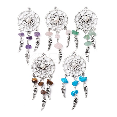 Mixed Gemstone Chip Big Pendants PALLOY-JF02294-1