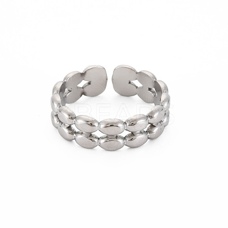 Non-Tarnish 304 Stainless Steel Oval Wrap Open Cuff Ring for Women RJEW-S405-163P-1