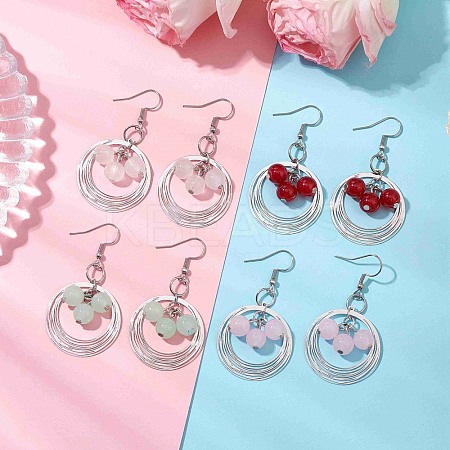 4 Pairs Brass & Glass & 304 Stainless Steel Dangle Earrings EJEW-JE06258-1