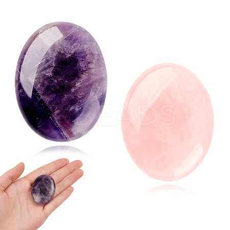 2Pcs 2 Styles  Natural Amethyst & Rose Quartz Palm Stones AJEW-GA0007-90B-1