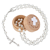 1Pc Alloy Crucifix Cross Virgin Pendant White Round Glass Pearl Rosary Bead Necklaces NJEW-FG0001-23-1