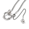 304 Stainless Steel Micro Pave Clear Cubic Zirconia Ring Pendant Twisted Chain Lariat Necklaces NJEW-P318-01P-2
