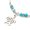 304 Stainless Steel Turtle Charm Anklet with Round Natural White Jade Beads for Women AJEW-AN00498-04-4
