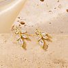 Mini 3D Willow Leaf Brass Clear Cubic Zirconia Stud Earrings Fashion Accessories NO4819-3