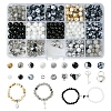 DIY Alloy & Round Natural White Jade & Obsidian & Crackle Agate & Synthetic Howlite Beads Couple Bracelets Jewelry Making Kits DIY-FS0007-49-1