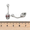 Skull 316 Surgical Stainless Steel Red Cubic Zirconia Belly Button Rings EJEW-G416-34AS-5