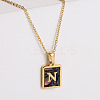 304 Stainless Steel Pave Natural Paua Shell Rectangle Initial Pendant Necklaces for Women FS-WG38E89-14-1