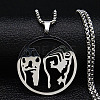 201 Stainless Steel Hollow Flat Round Animal Liberation Front Pendant Necklaces NJEW-H065-20P-1