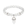 Natural Quartz Crystal Round Beaded Stretch Bracelet with Bullet Charms BJEW-JB09018-03-1