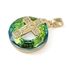 Brass Micro Pave Cubic Zirconia with Glass Pendents KK-Q815-01G-03-2