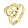 Heart with Letter Rack Plating Brass Micro Pave Cubic Zirconia Adjustable Rings for Women RJEW-I105-06G-H-1