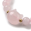 Round & Cat Head Natural Rose Quartz Beaded Stretch Bracelets for Women BJEW-K251-03C-3